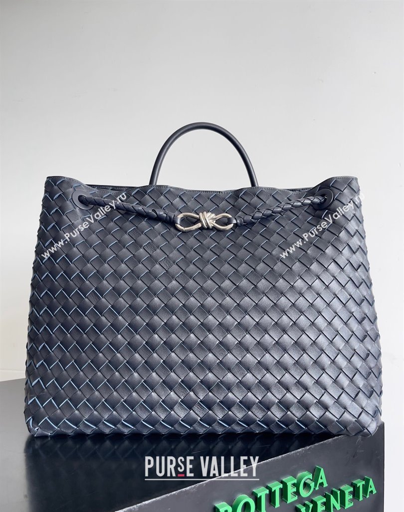 Bottega Veneta Large Andiamo Top Handle Bag in Intrecciato Leather 743575 Dark Blue/Silver 2024 (YX-241029070)