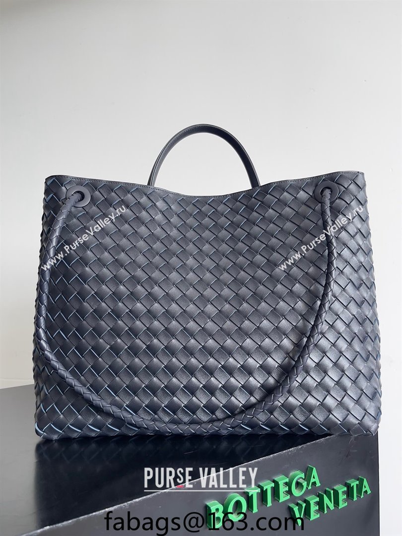 Bottega Veneta Large Andiamo Top Handle Bag in Intrecciato Leather 743575 Dark Blue/Silver 2024 (YX-241029070)