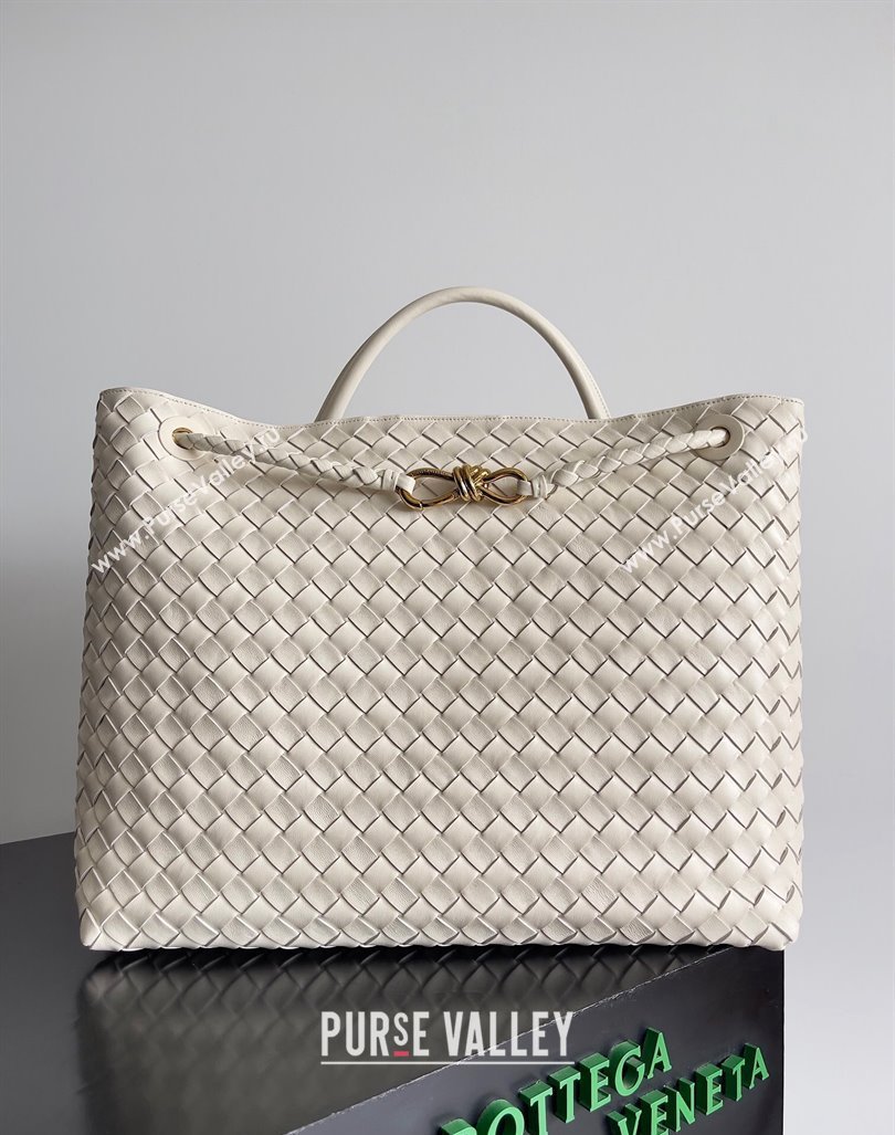 Bottega Veneta Large Andiamo Top Handle Bag in Intrecciato Leather 743575 Cream White 2024 (YX-241029071)