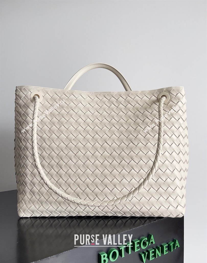 Bottega Veneta Large Andiamo Top Handle Bag in Intrecciato Leather 743575 Cream White 2024 (YX-241029071)