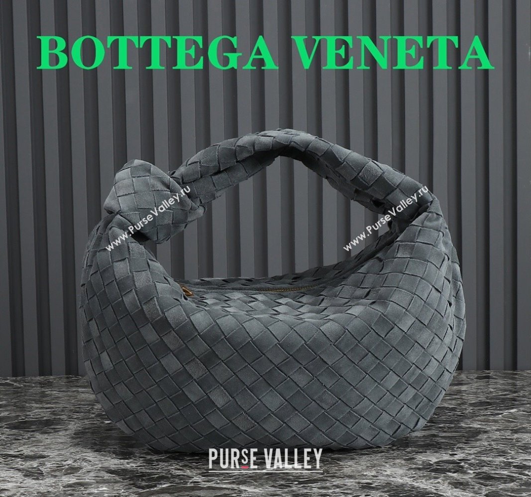 Bottega Veneta Teen Jodie Hobo Bag in Intrecciato Suede 690225 Dark Grey 2024 (YX-241029076)