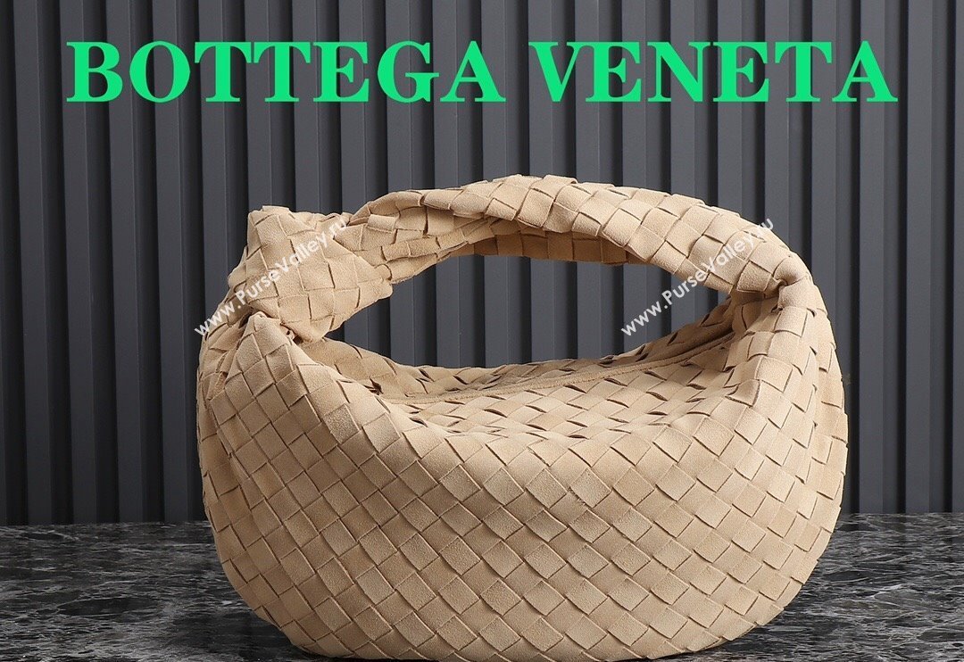 Bottega Veneta Teen Jodie Hobo Bag in Intrecciato Suede 690225 Beige 2024 (YX-241029077)