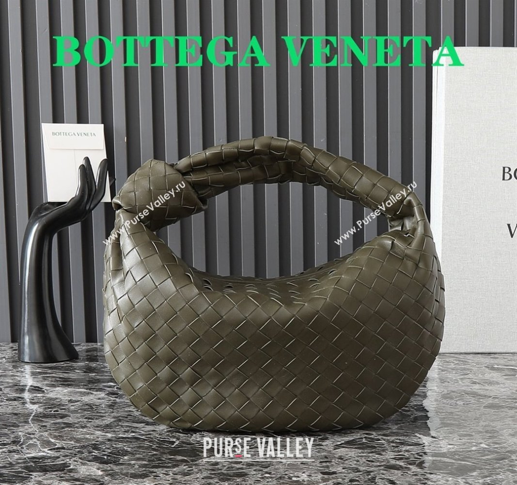 Bottega Veneta Teen Jodie Hobo Bag in Intrecciato Leather 690225 Khaki Green 2024 (YX-241029081)