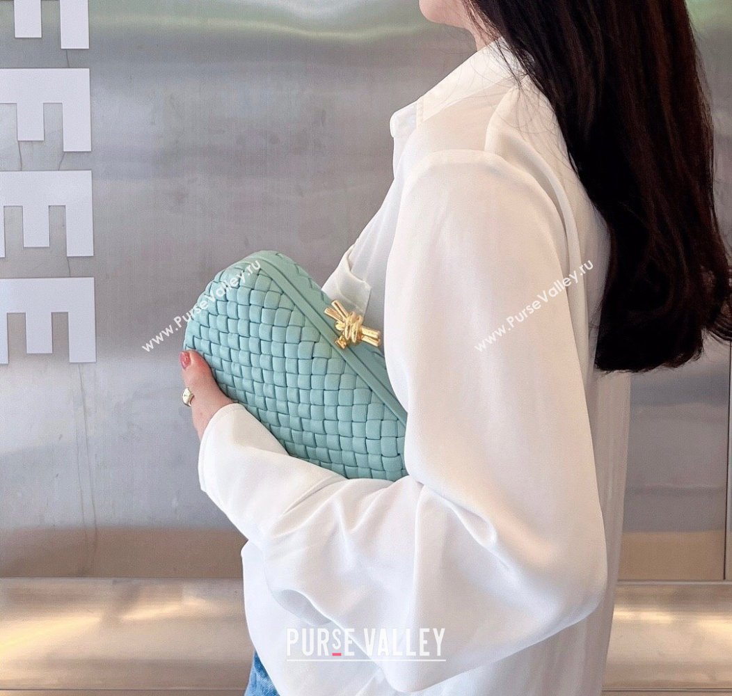 Bottega Veneta Knot Minaudiere Clutch in Padded Intreccio Leather 717622 Tiffany Blue 2024 (WT-241217080)