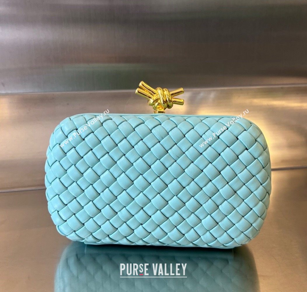 Bottega Veneta Knot Minaudiere Clutch in Padded Intreccio Leather 717622 Tiffany Blue 2024 (WT-241217080)