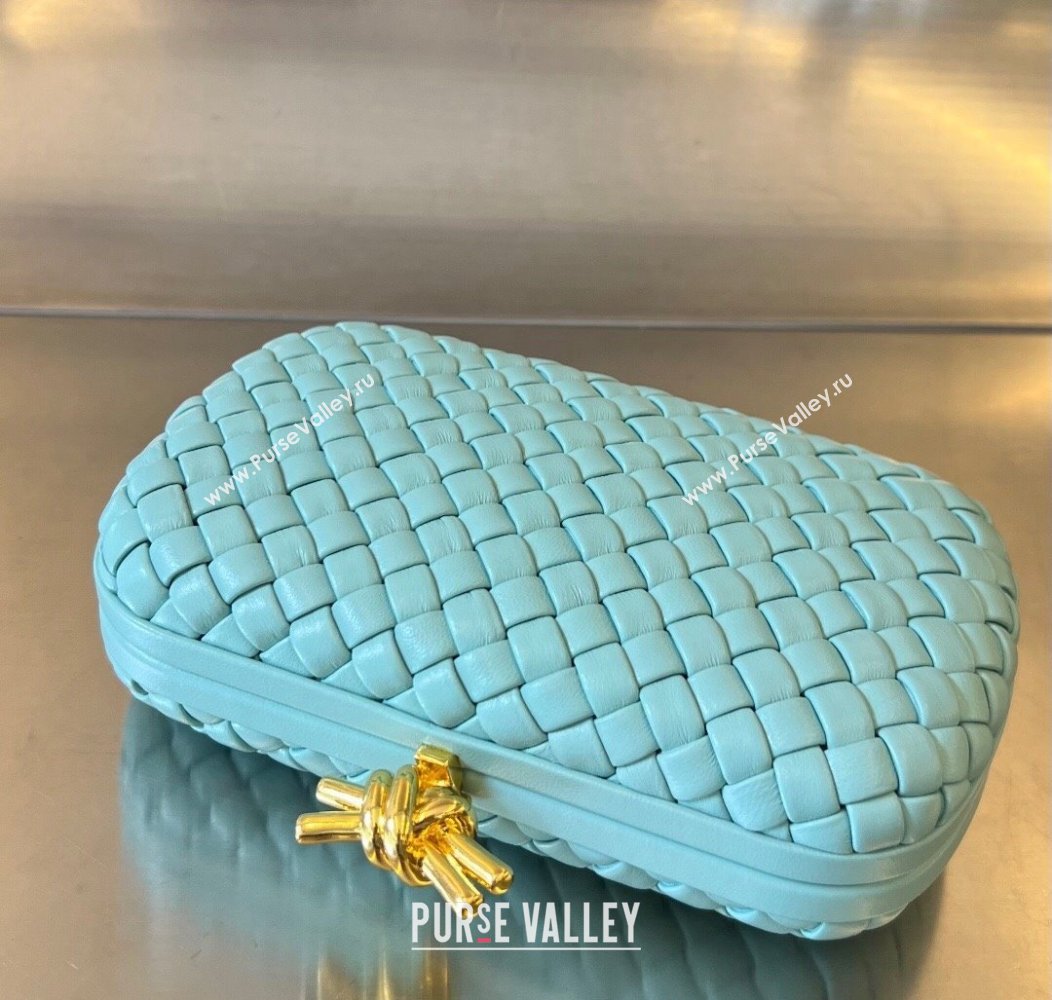 Bottega Veneta Knot Minaudiere Clutch in Padded Intreccio Leather 717622 Tiffany Blue 2024 (WT-241217080)