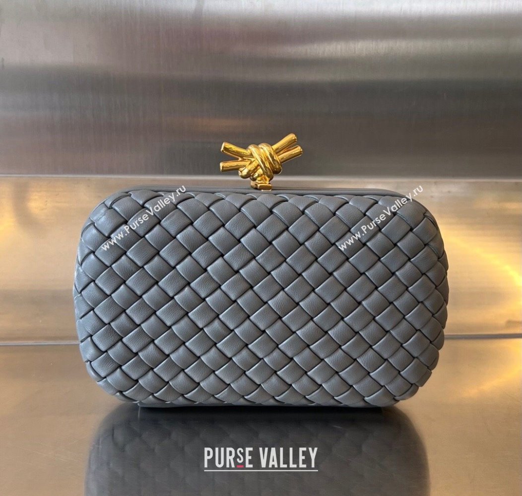 Bottega Veneta Knot Minaudiere Clutch in Padded Intreccio Leather 717622 Thunder Grey 2024 (WT-241217083)