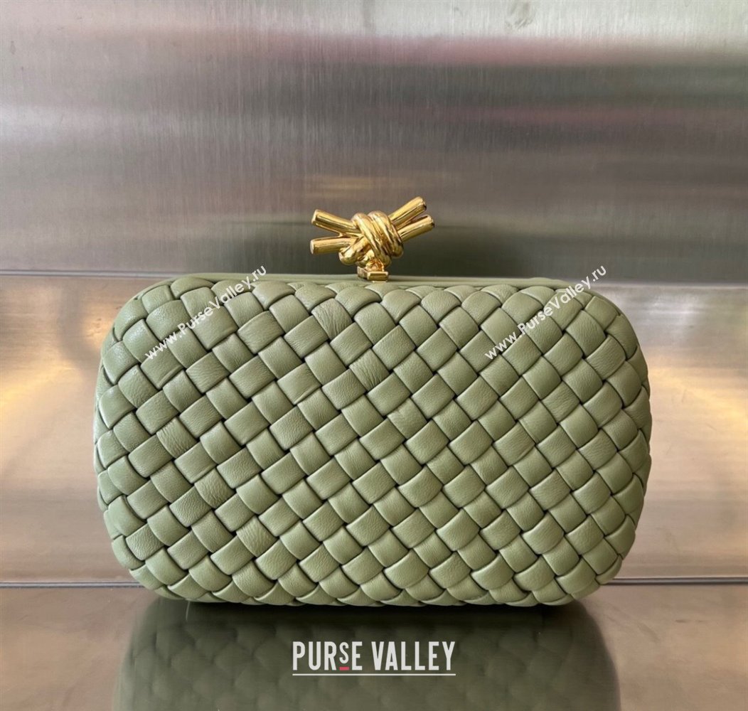 Bottega Veneta Knot Minaudiere Clutch in Padded Intreccio Leather 717622 Travertine Green 2024 (WT-241217085)