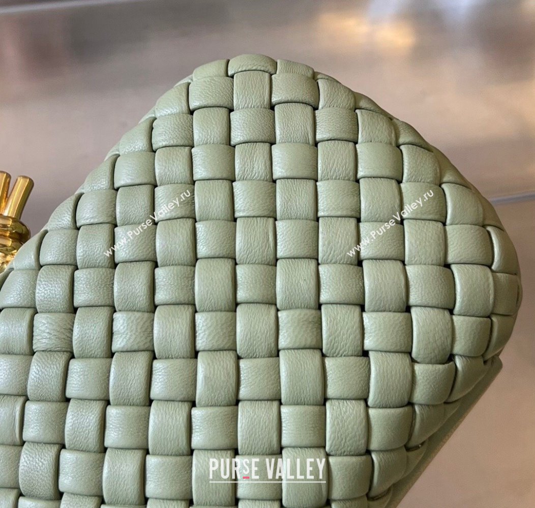 Bottega Veneta Knot Minaudiere Clutch in Padded Intreccio Leather 717622 Travertine Green 2024 (WT-241217085)