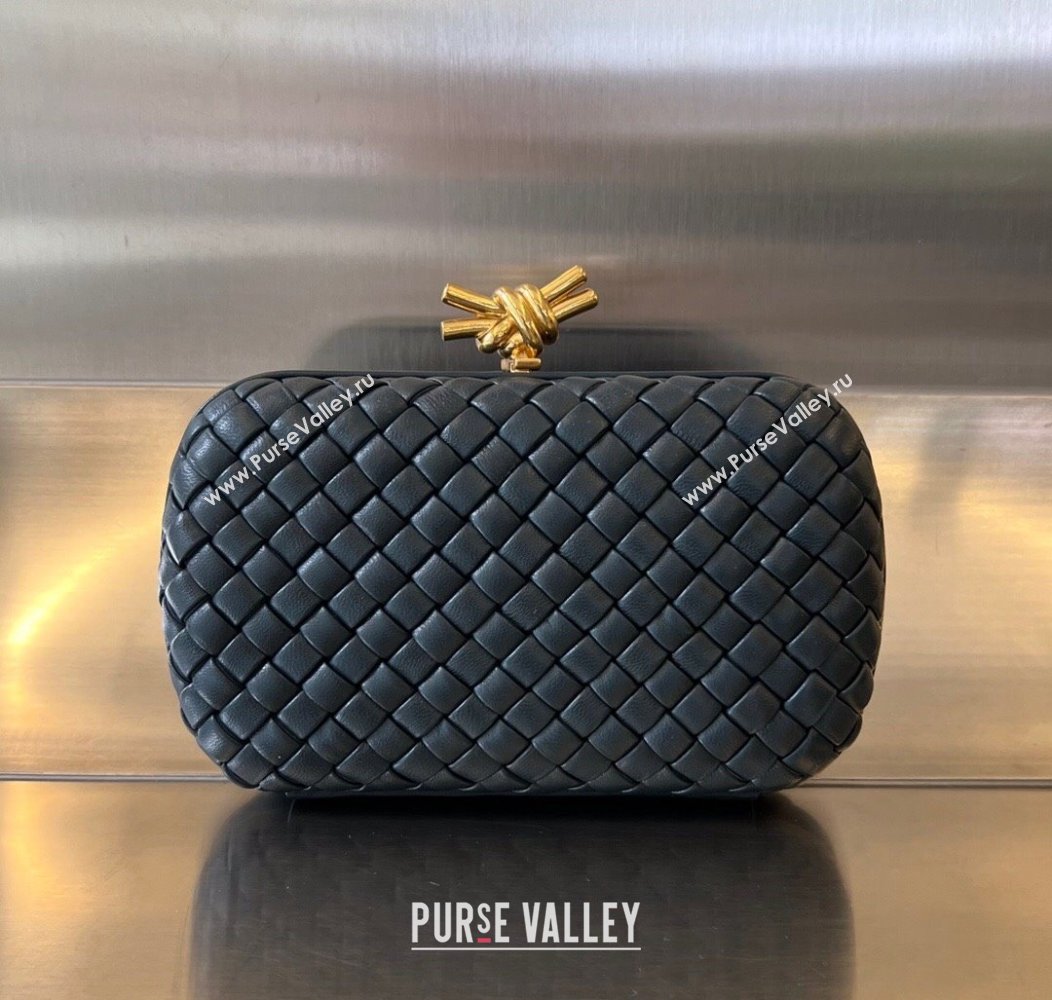 Bottega Veneta Knot Minaudiere Clutch in Padded Intreccio Leather 717622 Dark Blue 2024 (WT-241217086)