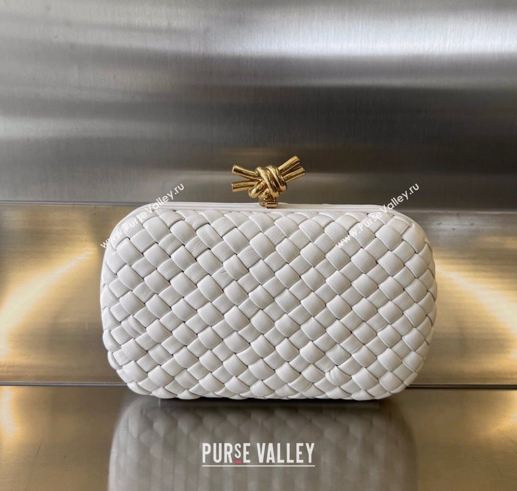 Bottega Veneta Knot Minaudiere Clutch in Padded Intreccio Leather 717622 White 2024 (WT-241217088)