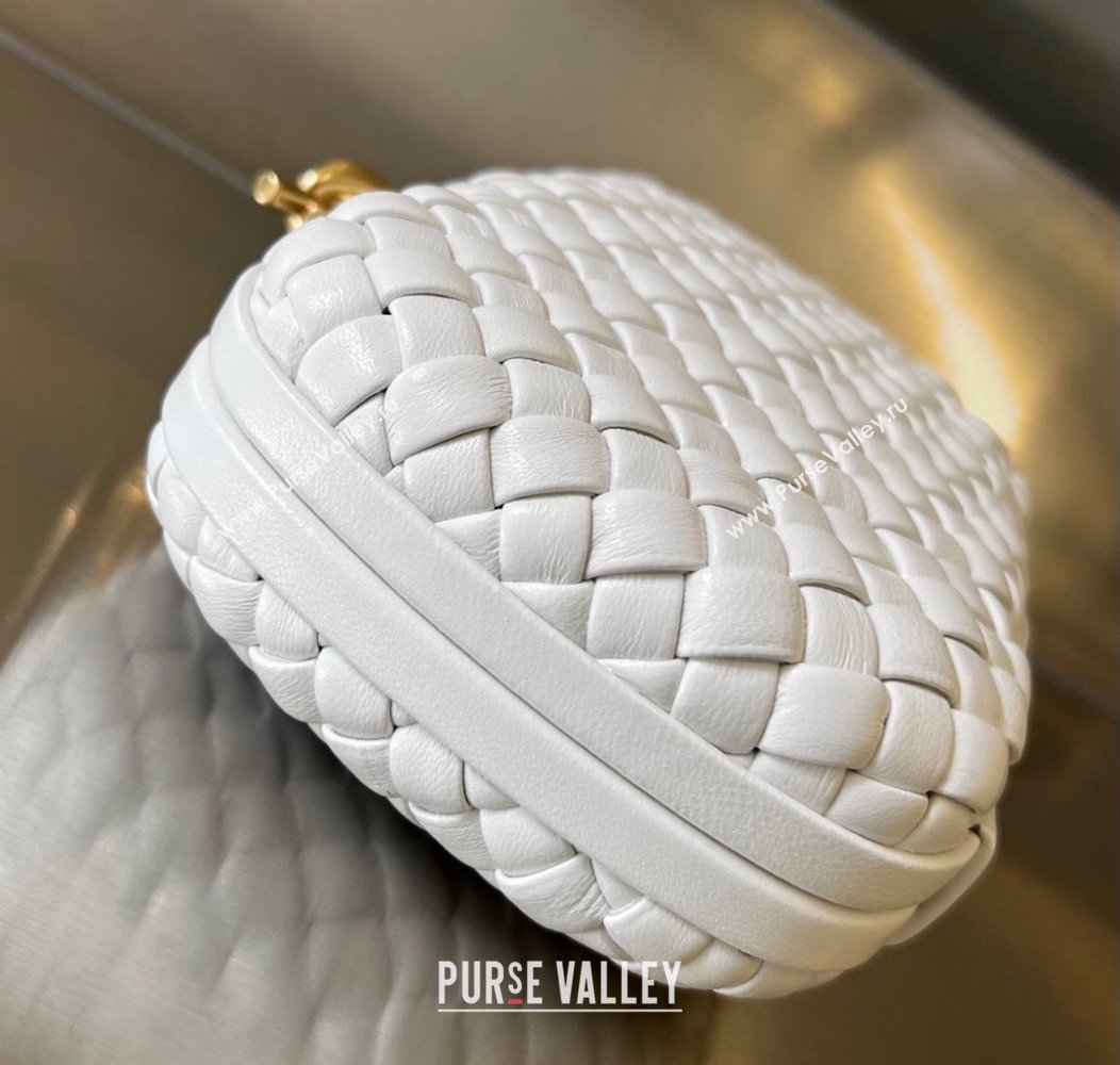 Bottega Veneta Knot Minaudiere Clutch in Padded Intreccio Leather 717622 White 2024 (WT-241217088)