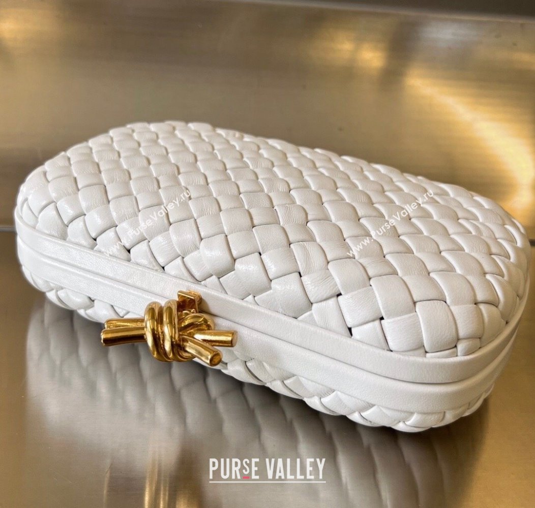 Bottega Veneta Knot Minaudiere Clutch in Padded Intreccio Leather 717622 White 2024 (WT-241217088)