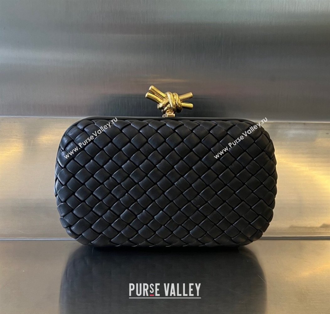 Bottega Veneta Knot Minaudiere Clutch in Padded Intreccio Leather 717622 Black 2024 (WT-241217089)