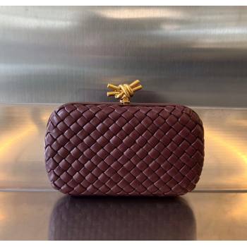 Bottega Veneta Knot Minaudiere Clutch in Padded Intreccio Leather 717622 Burgundy 2024 (WT-241217090)