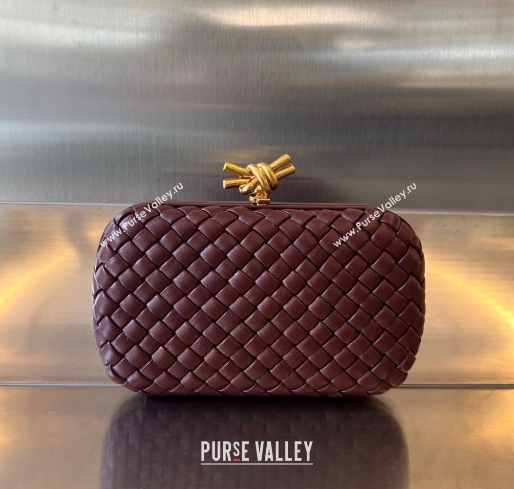 Bottega Veneta Knot Minaudiere Clutch in Padded Intreccio Leather 717622 Burgundy 2024 (WT-241217090)