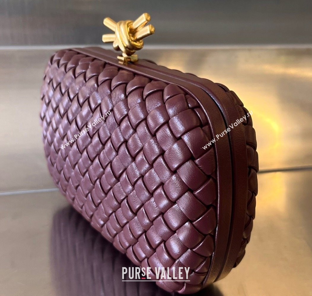 Bottega Veneta Knot Minaudiere Clutch in Padded Intreccio Leather 717622 Burgundy 2024 (WT-241217090)