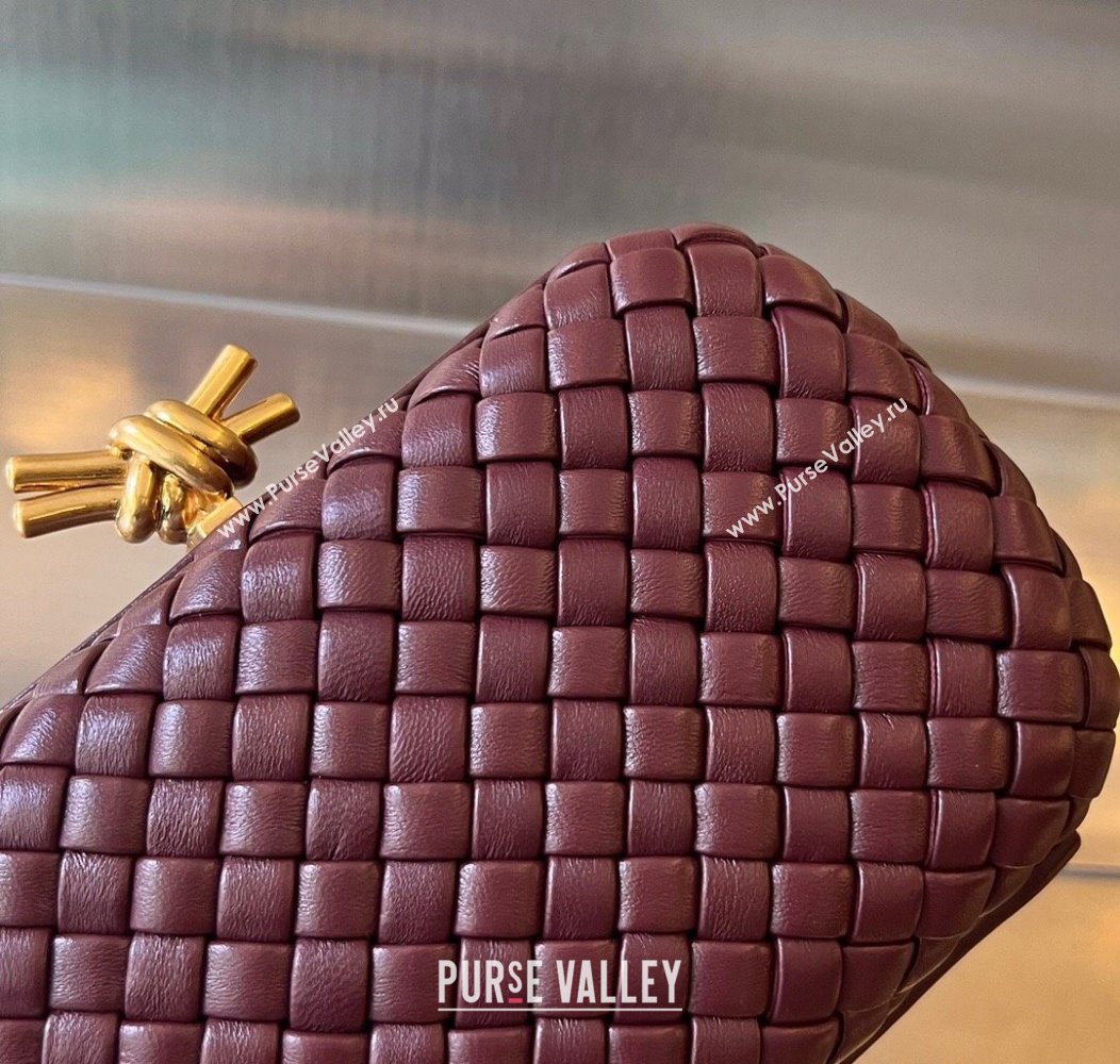 Bottega Veneta Knot Minaudiere Clutch in Padded Intreccio Leather 717622 Burgundy 2024 (WT-241217090)