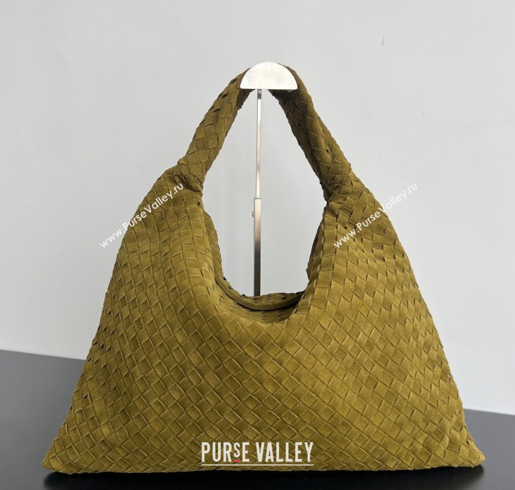 Bottega Veneta Large Hop Hobo Bag Intrecciato Suede Olive Green 2024 763970 (WT-241217019)