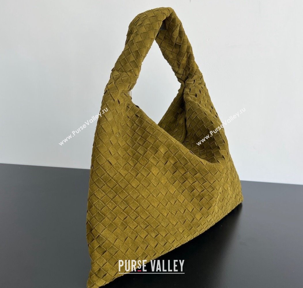 Bottega Veneta Large Hop Hobo Bag Intrecciato Suede Olive Green 2024 763970 (WT-241217019)