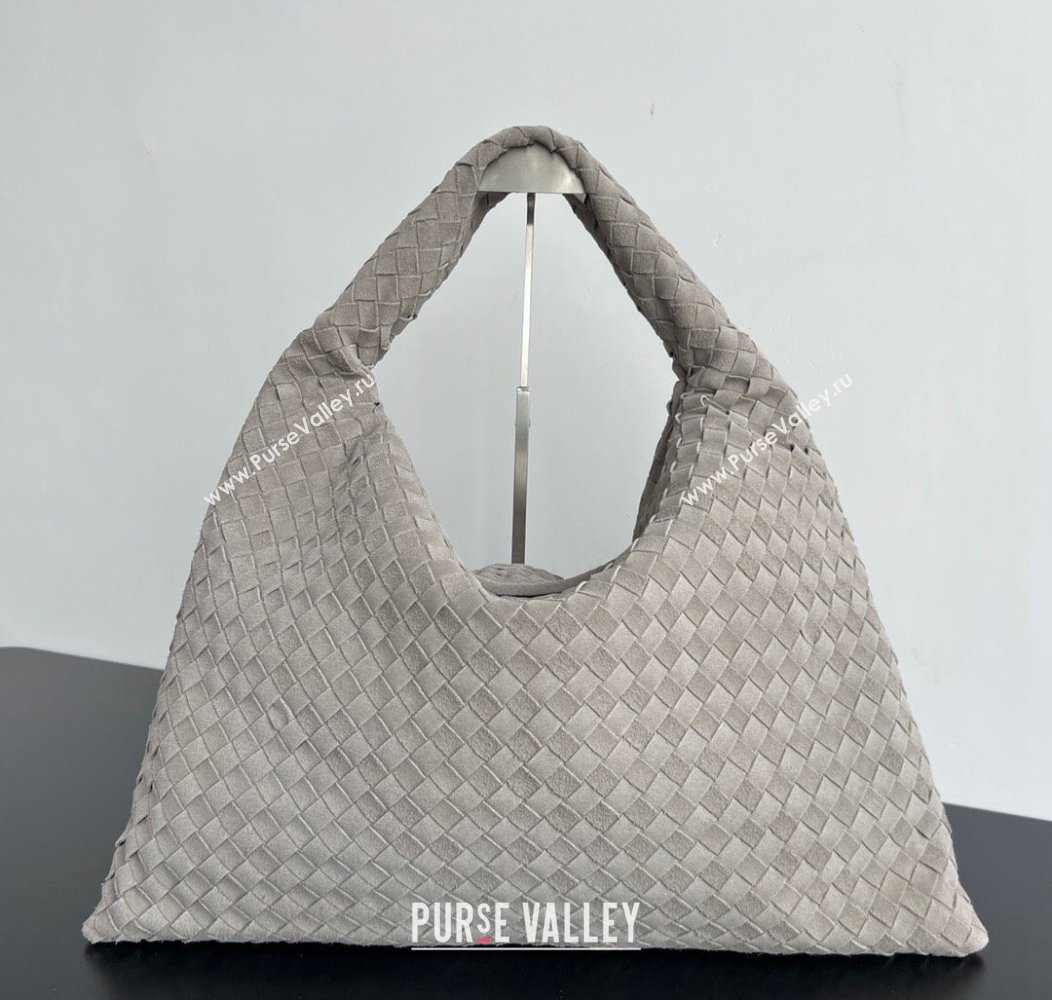 Bottega Veneta Large Hop Hobo Bag Intrecciato Suede Grey 2024 763970 (WT-241217021)