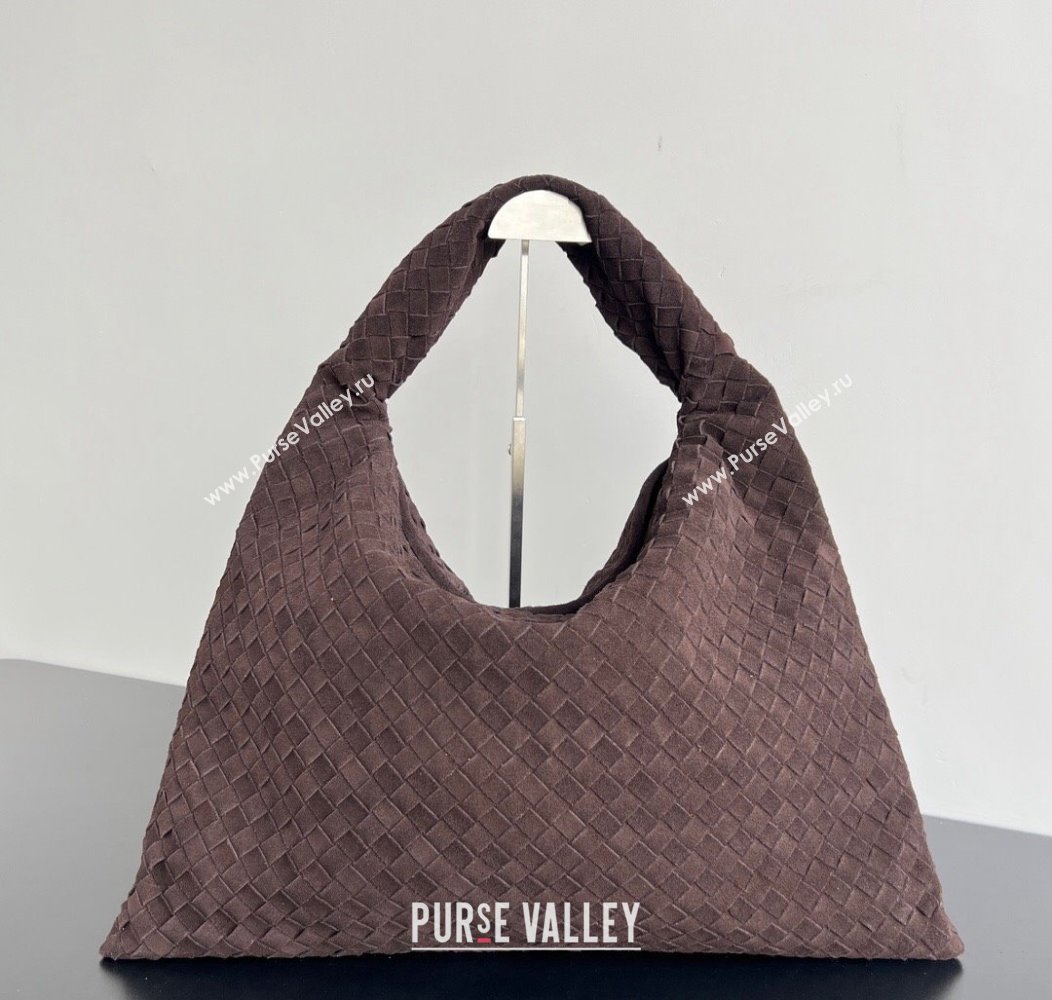 Bottega Veneta Large Hop Hobo Bag Intrecciato Suede Fondant Brown 2024 763970 (WT-241217022)