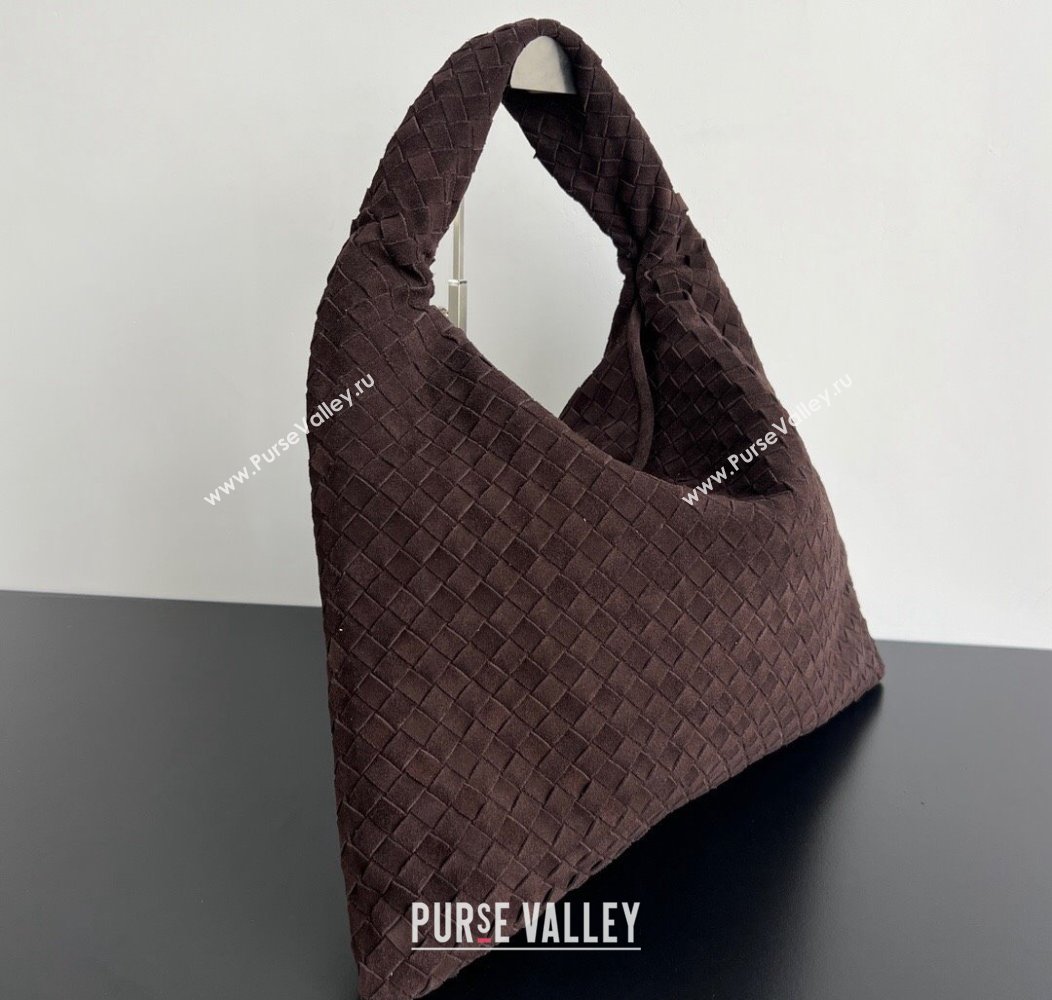 Bottega Veneta Large Hop Hobo Bag Intrecciato Suede Fondant Brown 2024 763970 (WT-241217022)