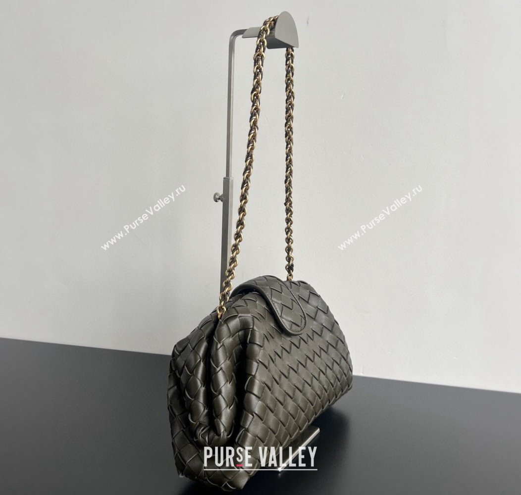 Bottega Veneta Lauren 1980 Clutch bag With Chain in Intrecciato Leather Khaki Green 2024 785807 (WT-241217024)