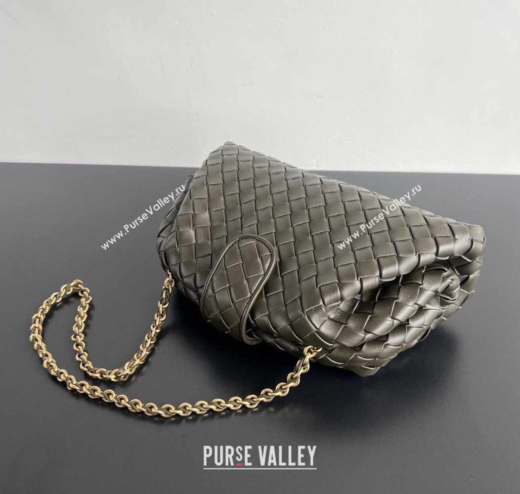 Bottega Veneta Lauren 1980 Clutch bag With Chain in Intrecciato Leather Khaki Green 2024 785807 (WT-241217024)