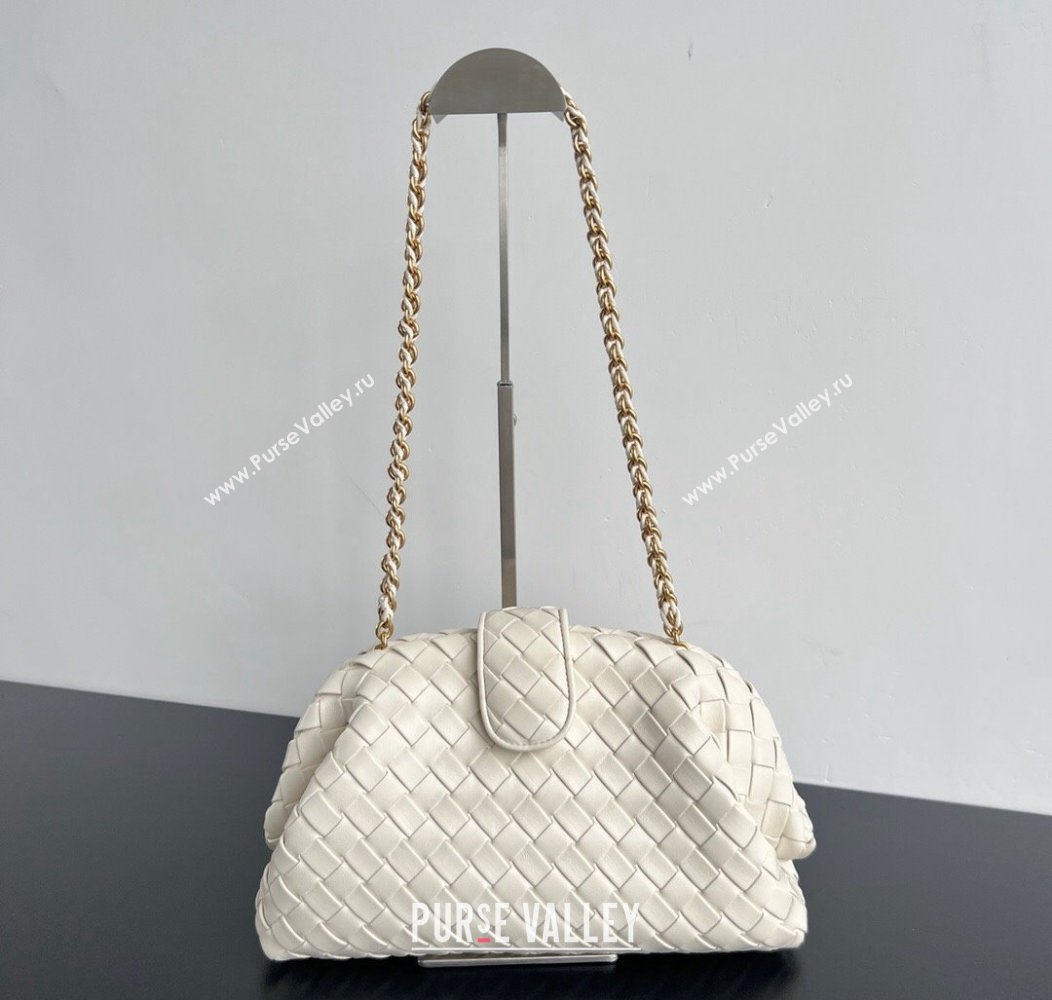 Bottega Veneta Lauren 1980 Clutch bag With Chain in Intrecciato Leather White 2024 785807 (WT-241217025)