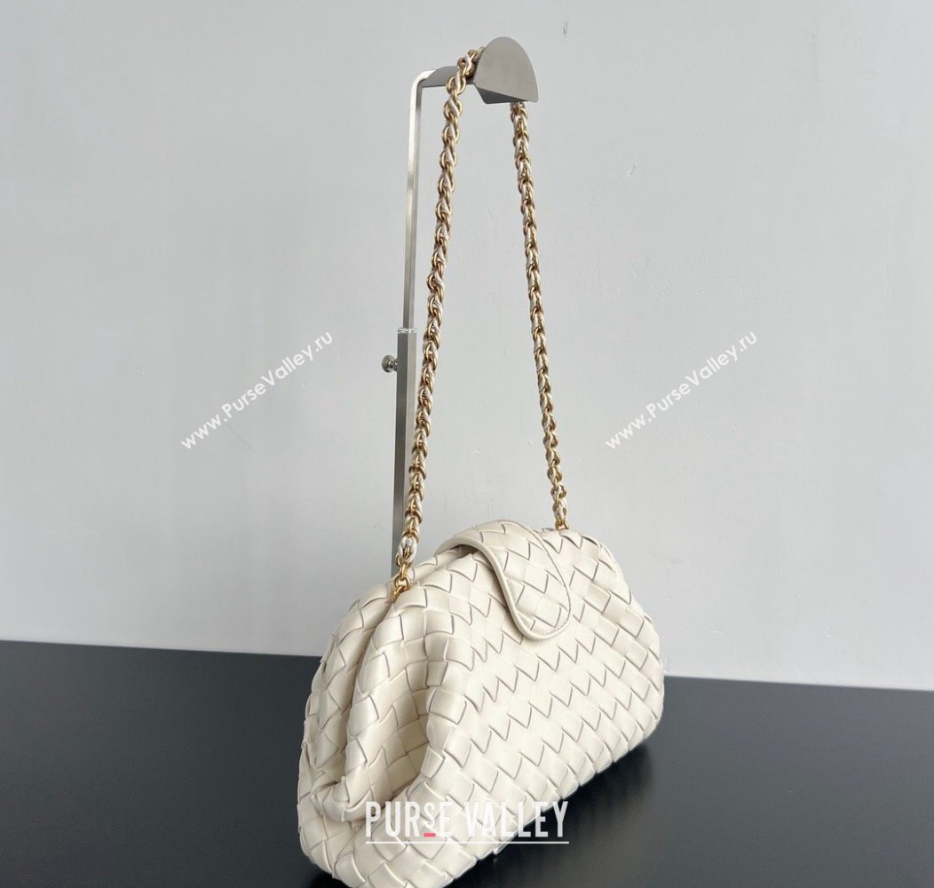 Bottega Veneta Lauren 1980 Clutch bag With Chain in Intrecciato Leather White 2024 785807 (WT-241217025)