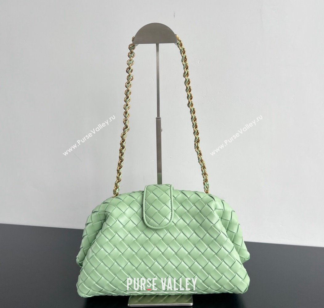 Bottega Veneta Lauren 1980 Clutch bag With Chain in Intrecciato Leather Light Green 2024 785807 (WT-241217026)