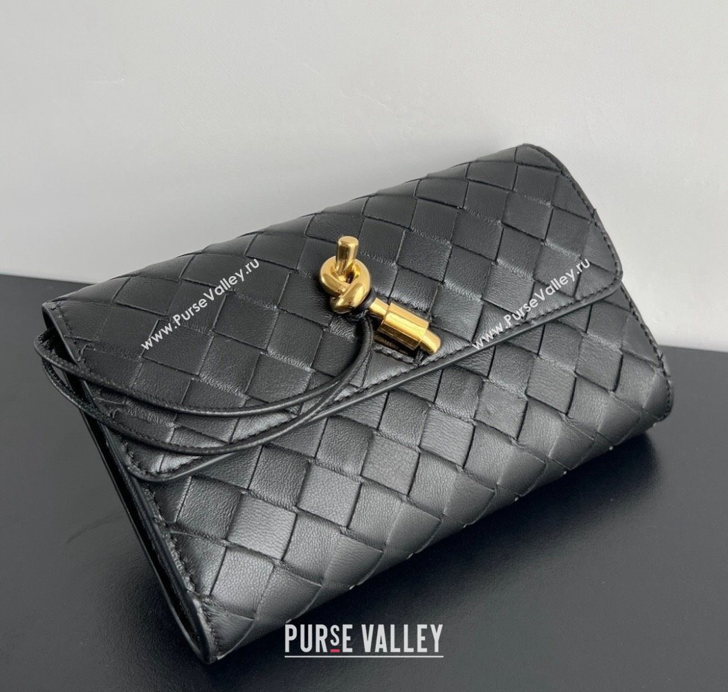 Bottega Veneta Andiamo Large Wallet in Intrecciato Leather Black 2024 741504 (WT-241217004)