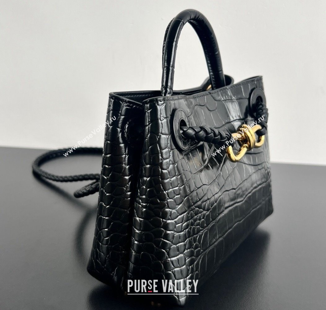 Bottega Veneta Andiamo Mini Bag in Crocodile Embossed Leather Black 2024 777614 (WT-241217030)