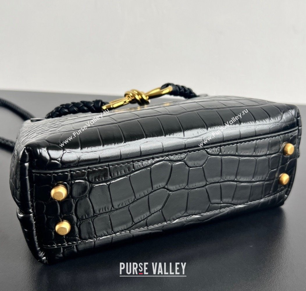 Bottega Veneta Andiamo Mini Bag in Crocodile Embossed Leather Black 2024 777614 (WT-241217030)