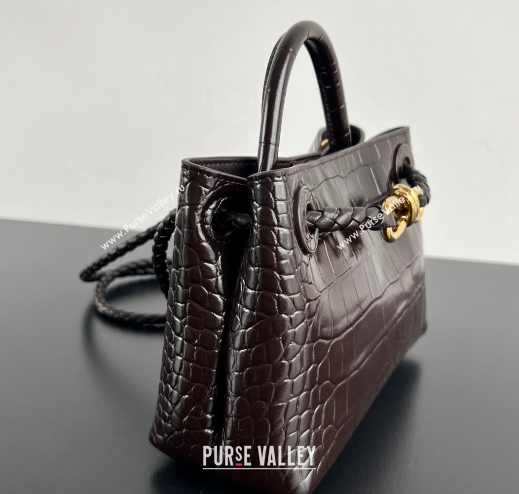 Bottega Veneta Andiamo Mini Bag in Crocodile Embossed Leather Fondant Brown 2024 777614 (WT-241217031)