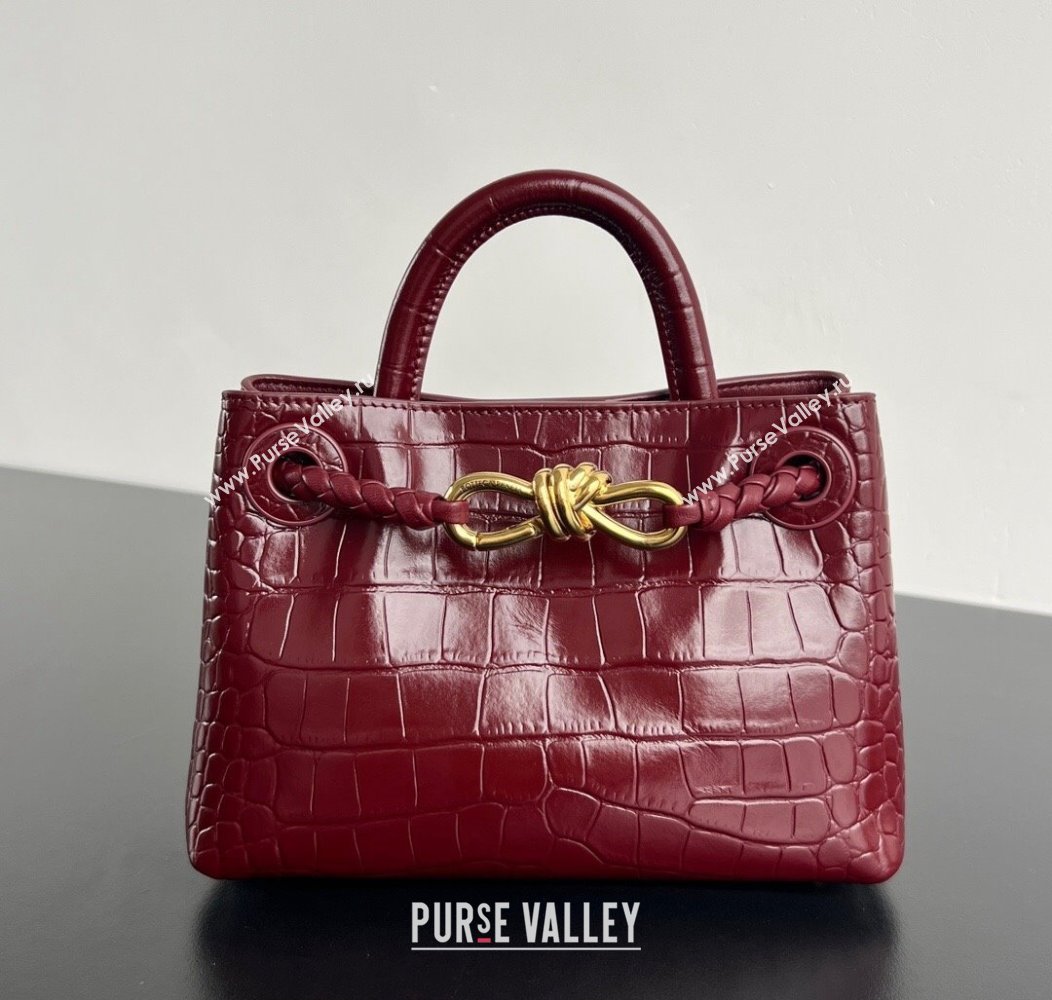 Bottega Veneta Andiamo Mini Bag in Crocodile Embossed Leather Burgundy 2024 777614 (WT-241217032)