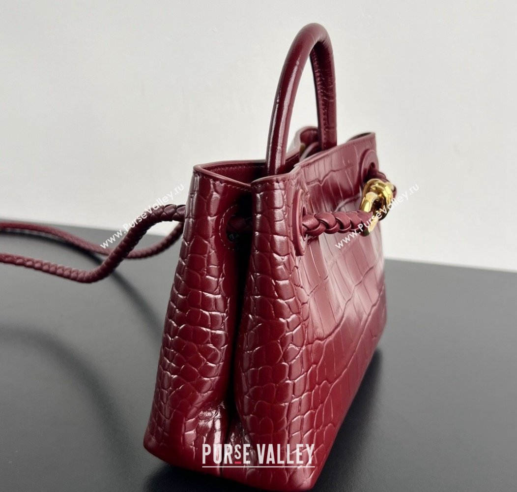 Bottega Veneta Andiamo Mini Bag in Crocodile Embossed Leather Burgundy 2024 777614 (WT-241217032)