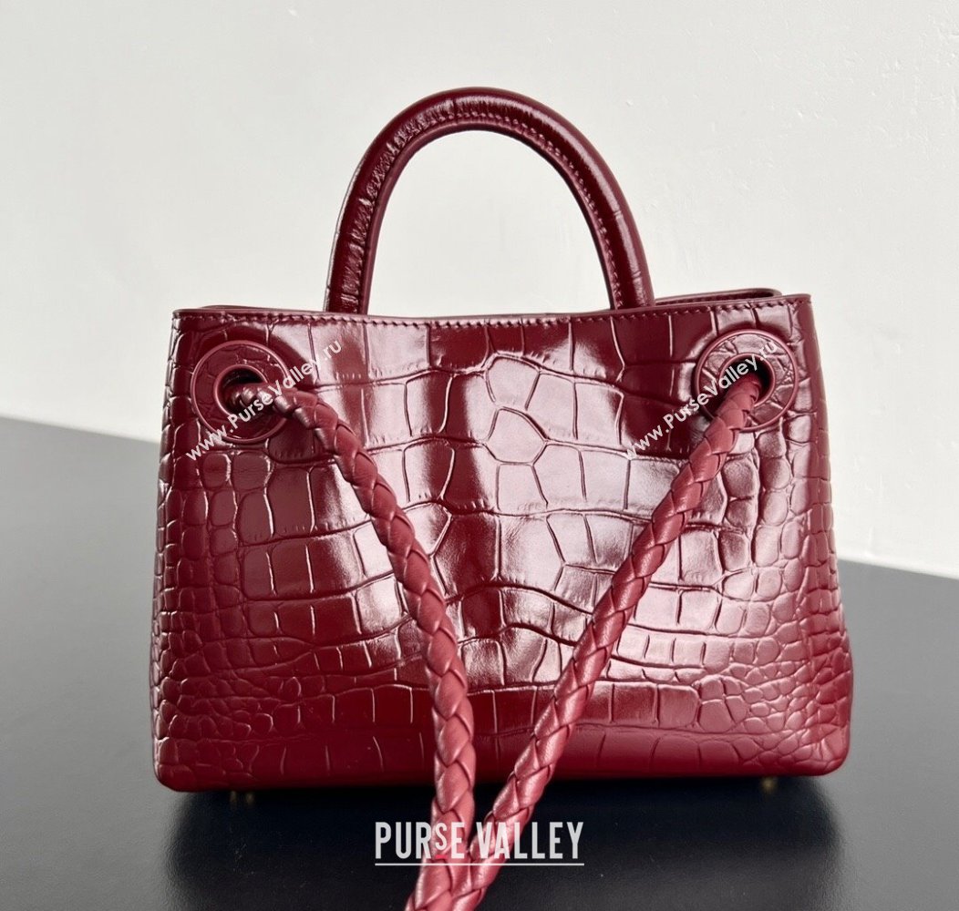 Bottega Veneta Andiamo Mini Bag in Crocodile Embossed Leather Burgundy 2024 777614 (WT-241217032)