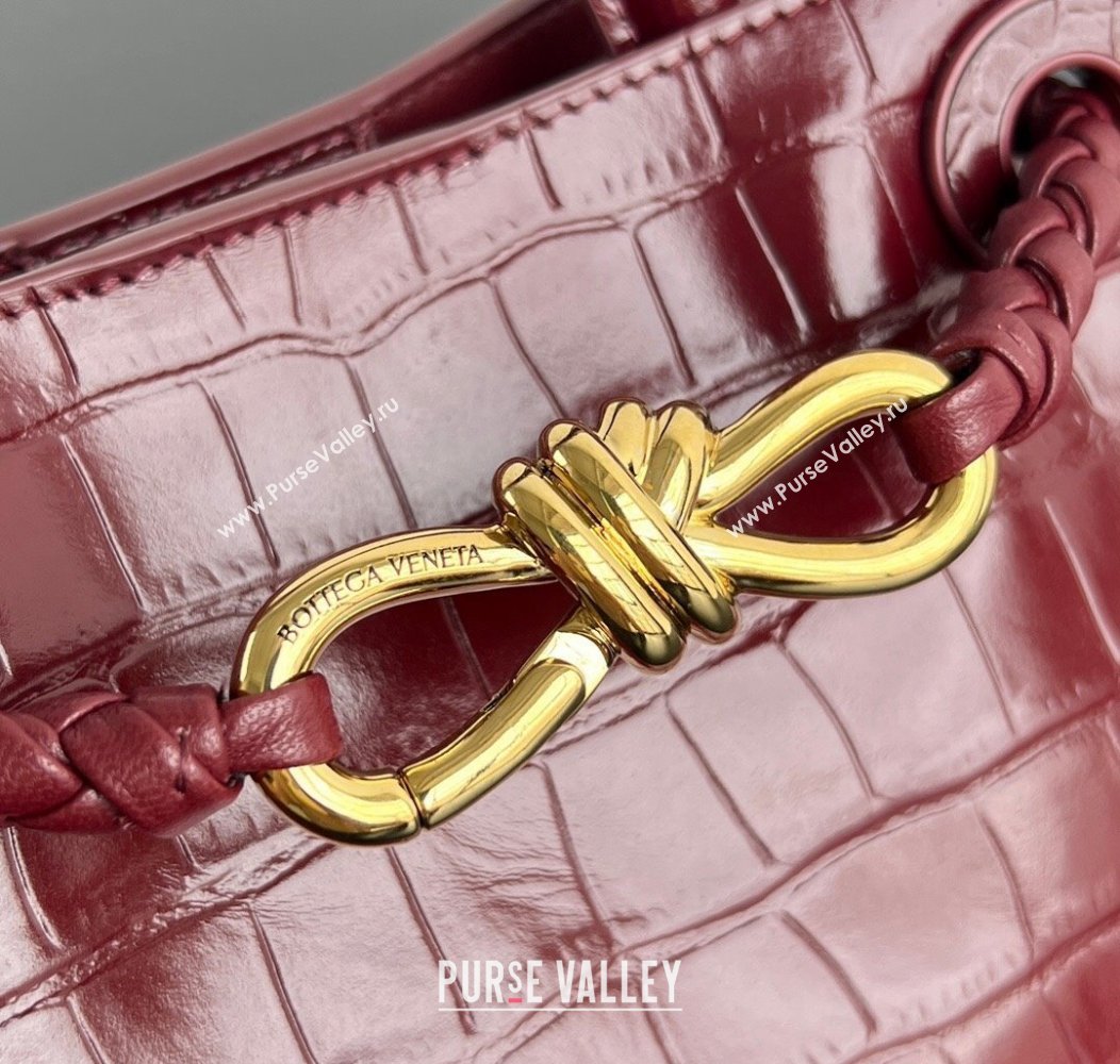 Bottega Veneta Andiamo Mini Bag in Crocodile Embossed Leather Burgundy 2024 777614 (WT-241217032)