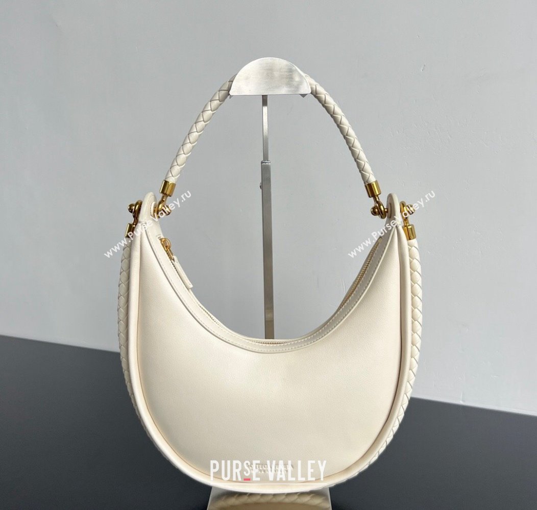 Bottega Veneta Hula Hoop Hobo Bag in Smooth Leather 794902 Sea Salt White 2024 (WT-241217034)