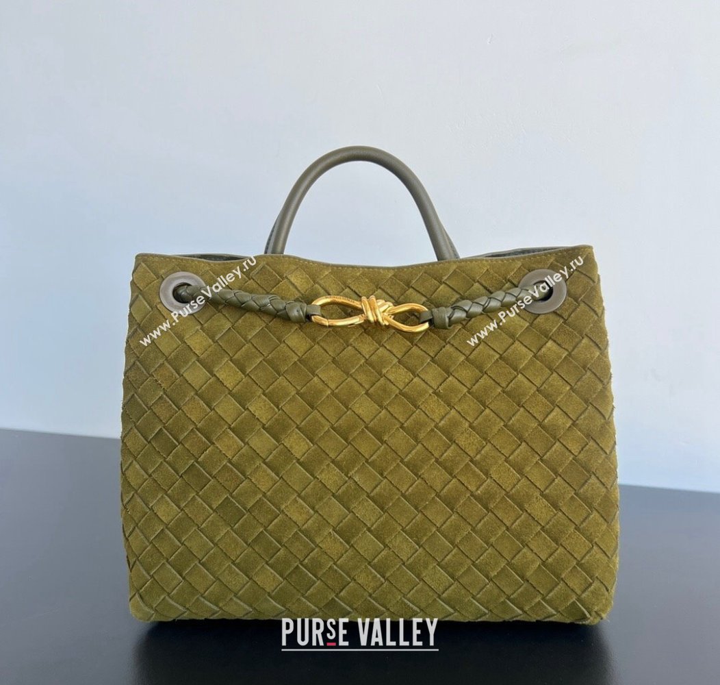 Bottega Veneta Medium Andiamo Top Handle Bag in Suede 743572 Lemon Green 2024 (WT-241217044)