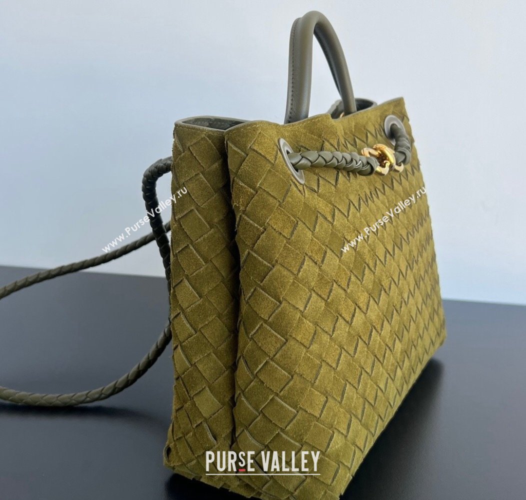 Bottega Veneta Medium Andiamo Top Handle Bag in Suede 743572 Lemon Green 2024 (WT-241217044)