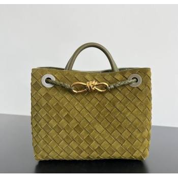 Bottega Veneta Small Andiamo Top Handle Bag in Intrecciate Suede Lemon Green 2024 743568 (WT-241217045)