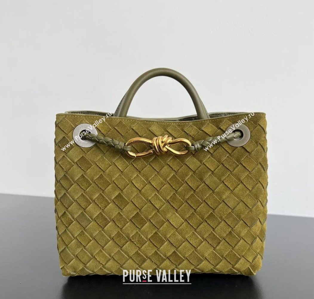 Bottega Veneta Small Andiamo Top Handle Bag in Intrecciate Suede Lemon Green 2024 743568 (WT-241217045)