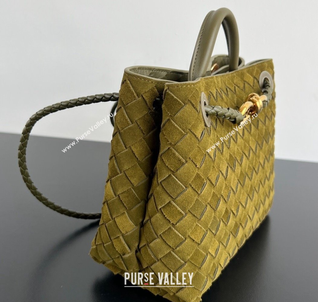 Bottega Veneta Small Andiamo Top Handle Bag in Intrecciate Suede Lemon Green 2024 743568 (WT-241217045)