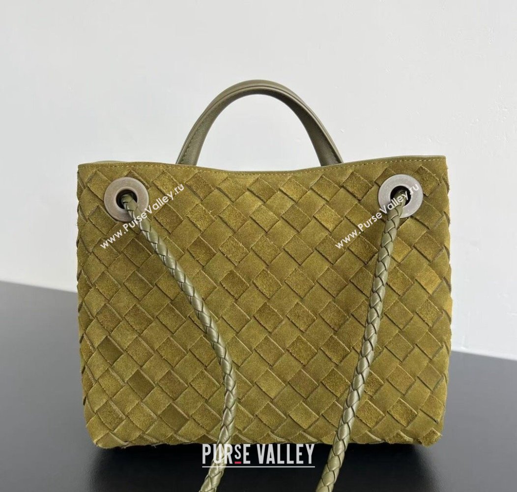 Bottega Veneta Small Andiamo Top Handle Bag in Intrecciate Suede Lemon Green 2024 743568 (WT-241217045)