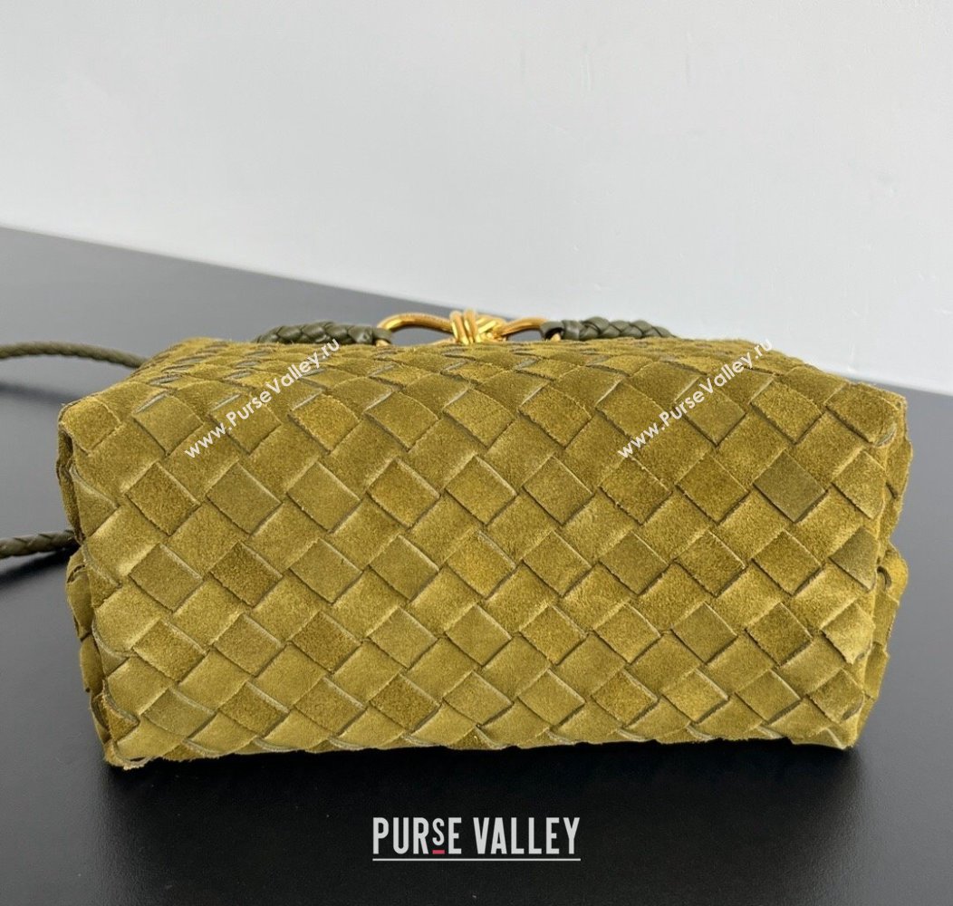 Bottega Veneta Small Andiamo Top Handle Bag in Intrecciate Suede Lemon Green 2024 743568 (WT-241217045)