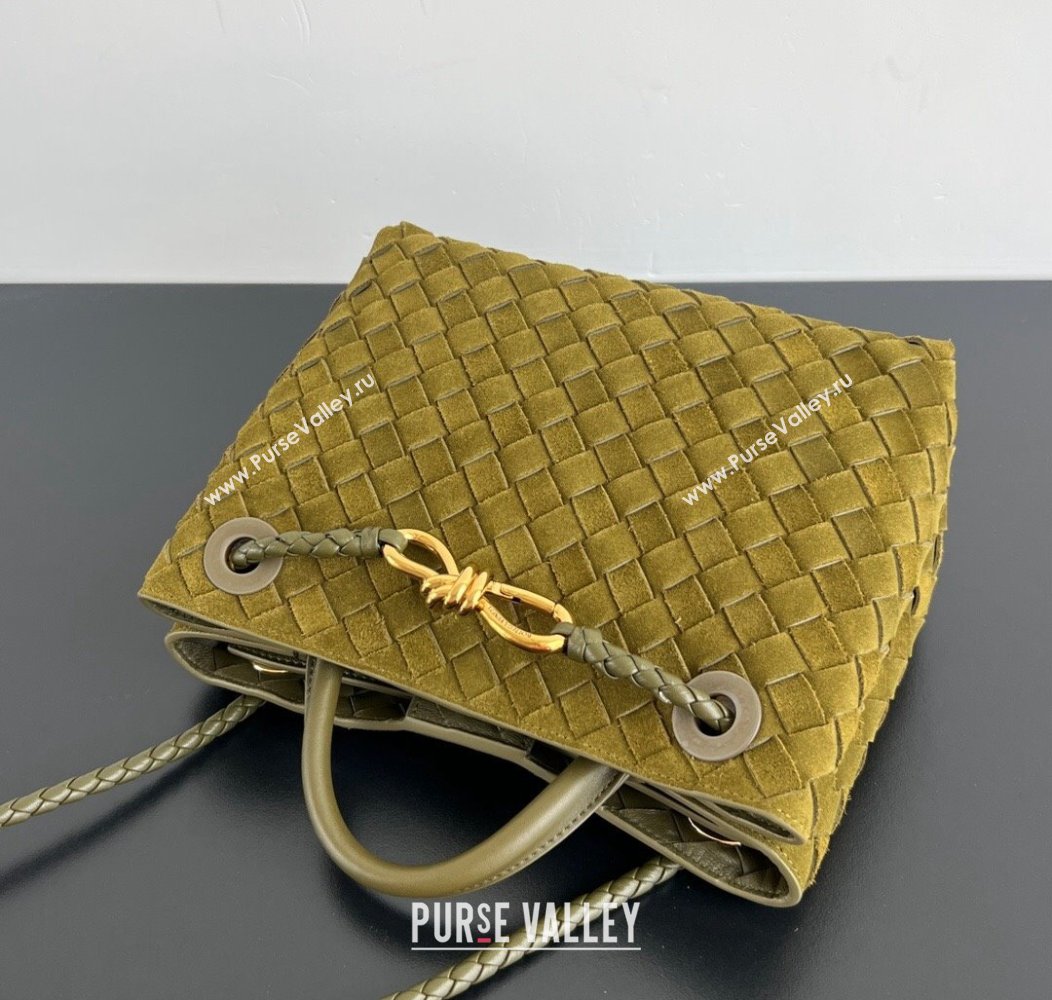 Bottega Veneta Small Andiamo Top Handle Bag in Intrecciate Suede Lemon Green 2024 743568 (WT-241217045)