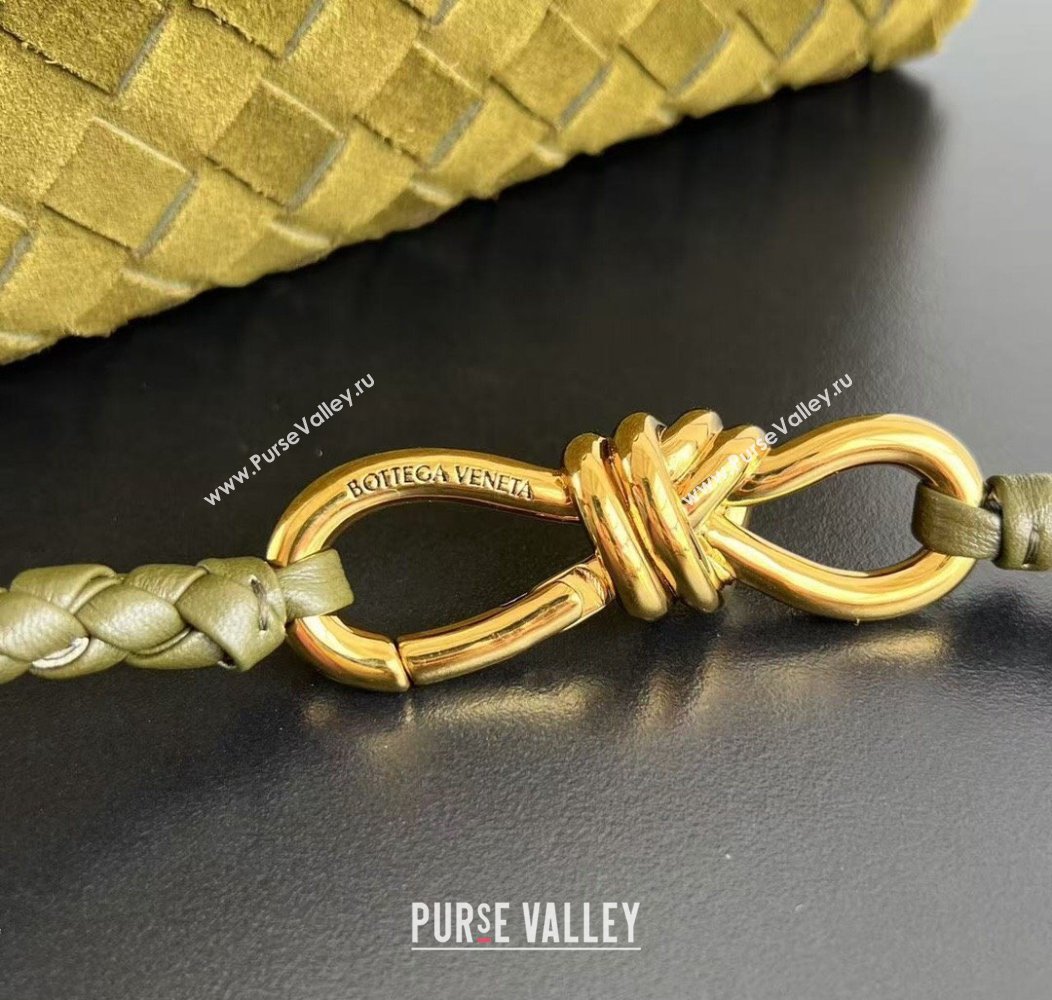 Bottega Veneta Small Andiamo Top Handle Bag in Intrecciate Suede Lemon Green 2024 743568 (WT-241217045)